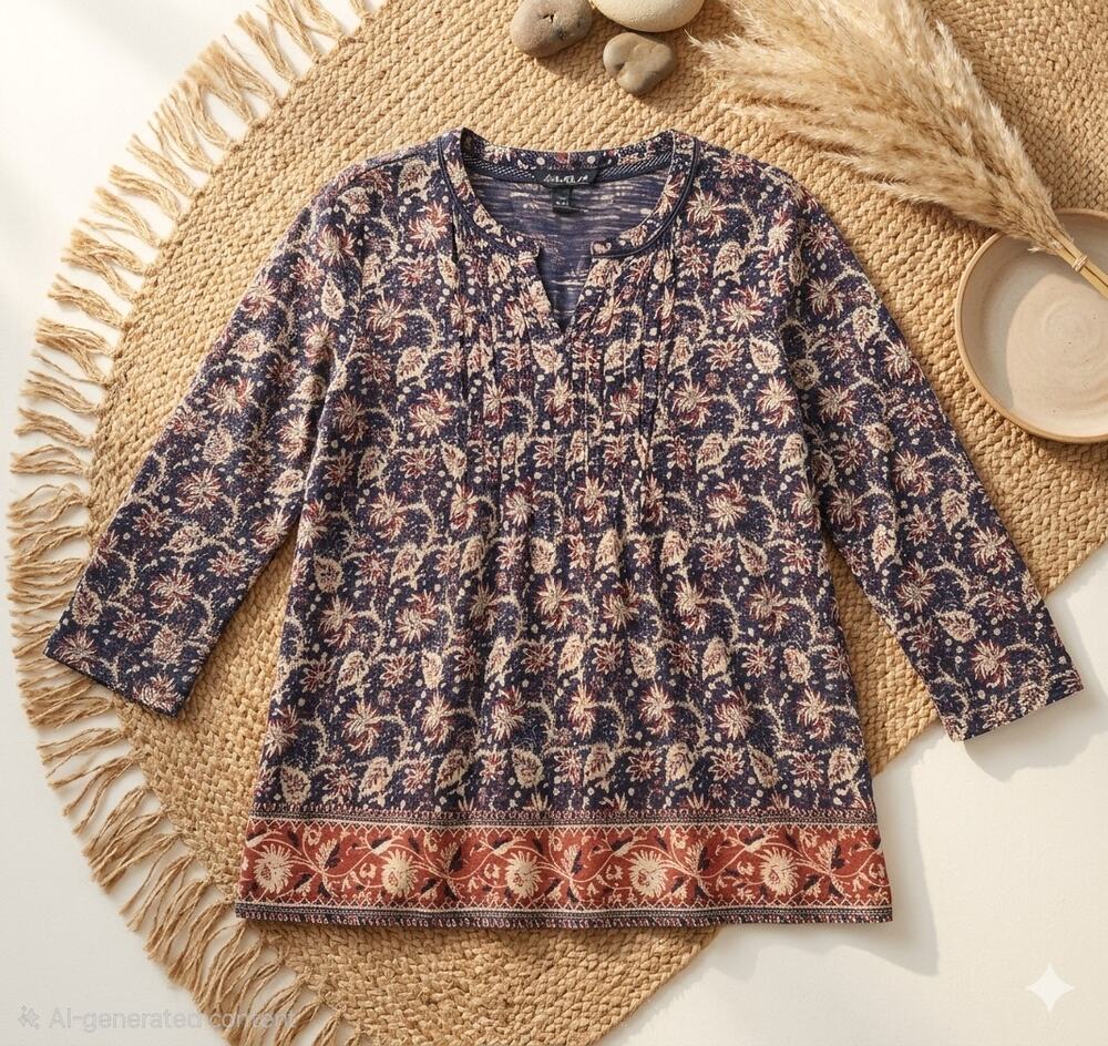 Lucky Brand Bohemian Floral Top - Size S - Navy & Red - Like New